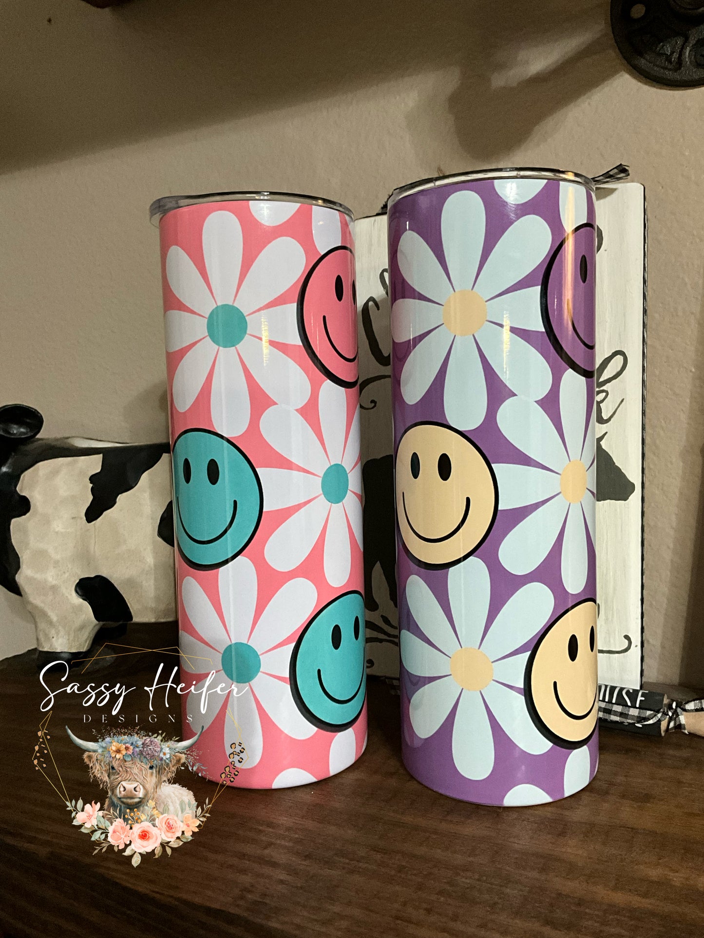 Daisies and Smileys tumbler