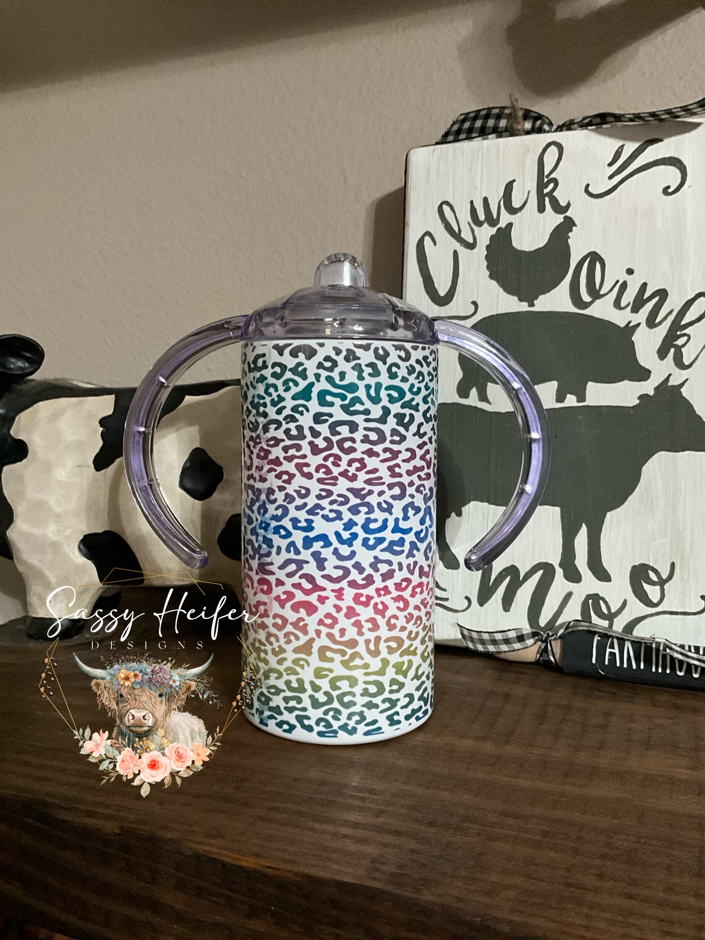 Colorful leopard print sippy cup