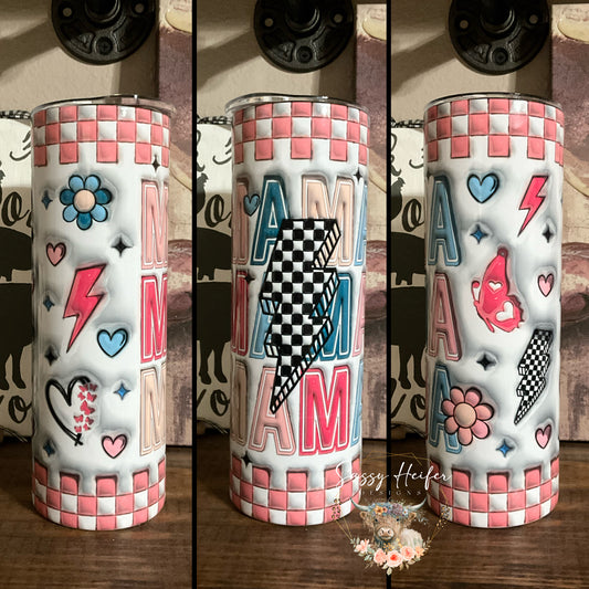 3D Mama Checkered Puff tumbler