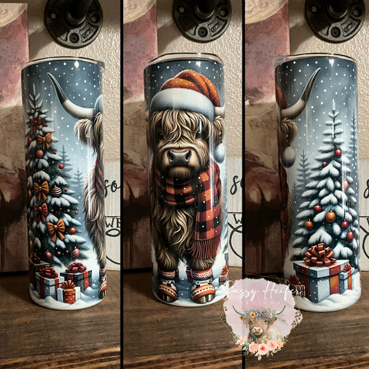 Christmas Highland cow tumbler