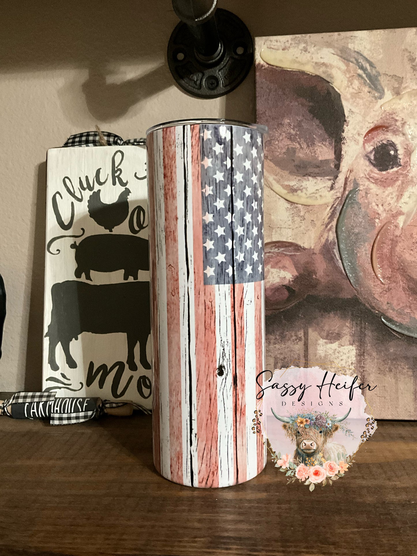 American Flag wood tumbler