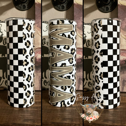 Leopard and Checkered Mama tumbler