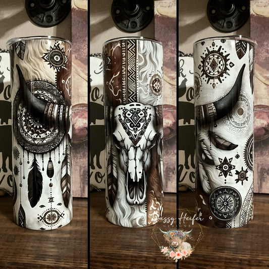 Boho Cow Skull tumbler