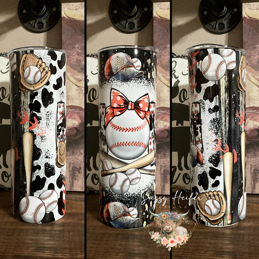 Baseball Mom Cow print tumbler