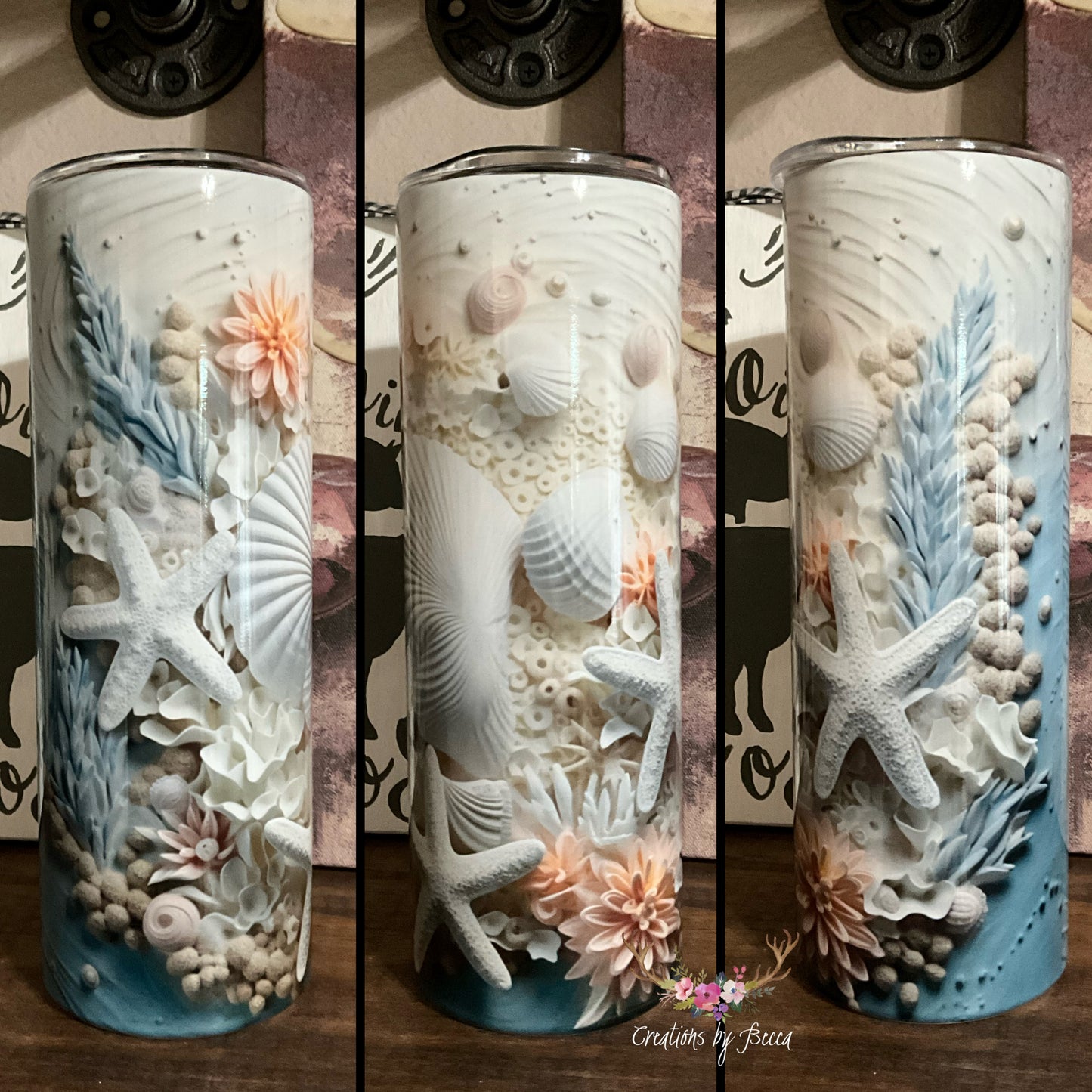 3D beach seashells tumbler