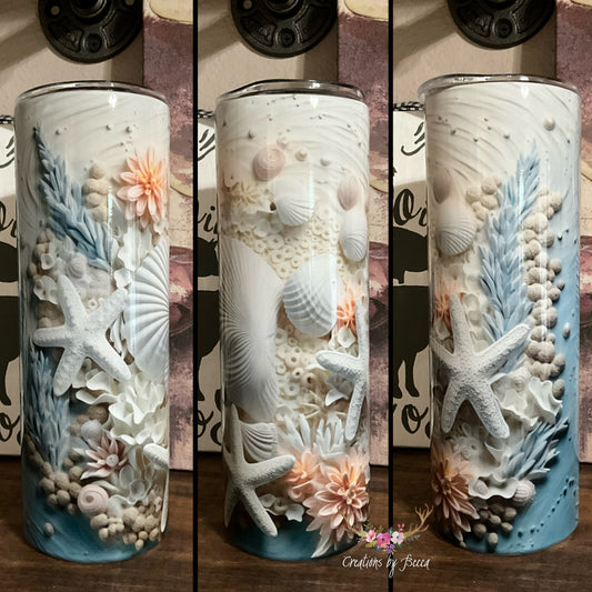 3D beach seashells tumbler