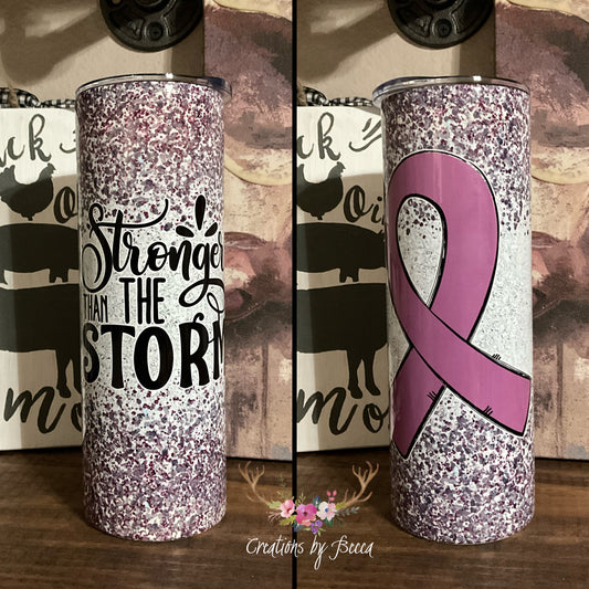 Stronger than the storm purple ribbon tumbler