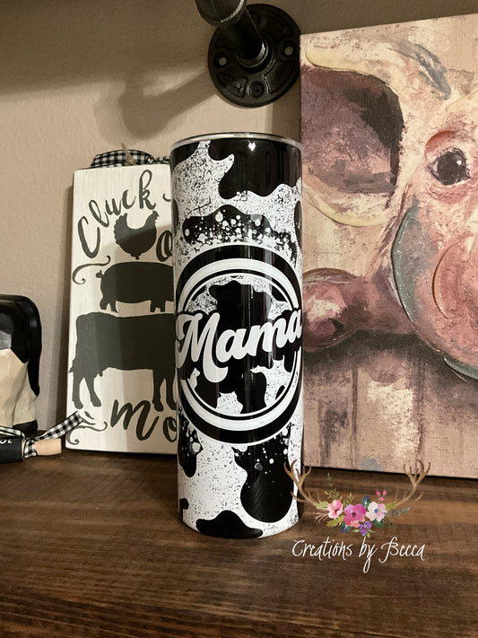 Mama retro cow print tumbler